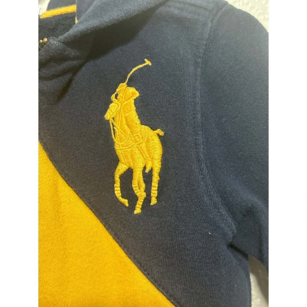 Kids Polo Ralph Lauren Hoodie Zip Up Size 2T Navy Yellow Green Pony Logo - Picture 2 of 5
